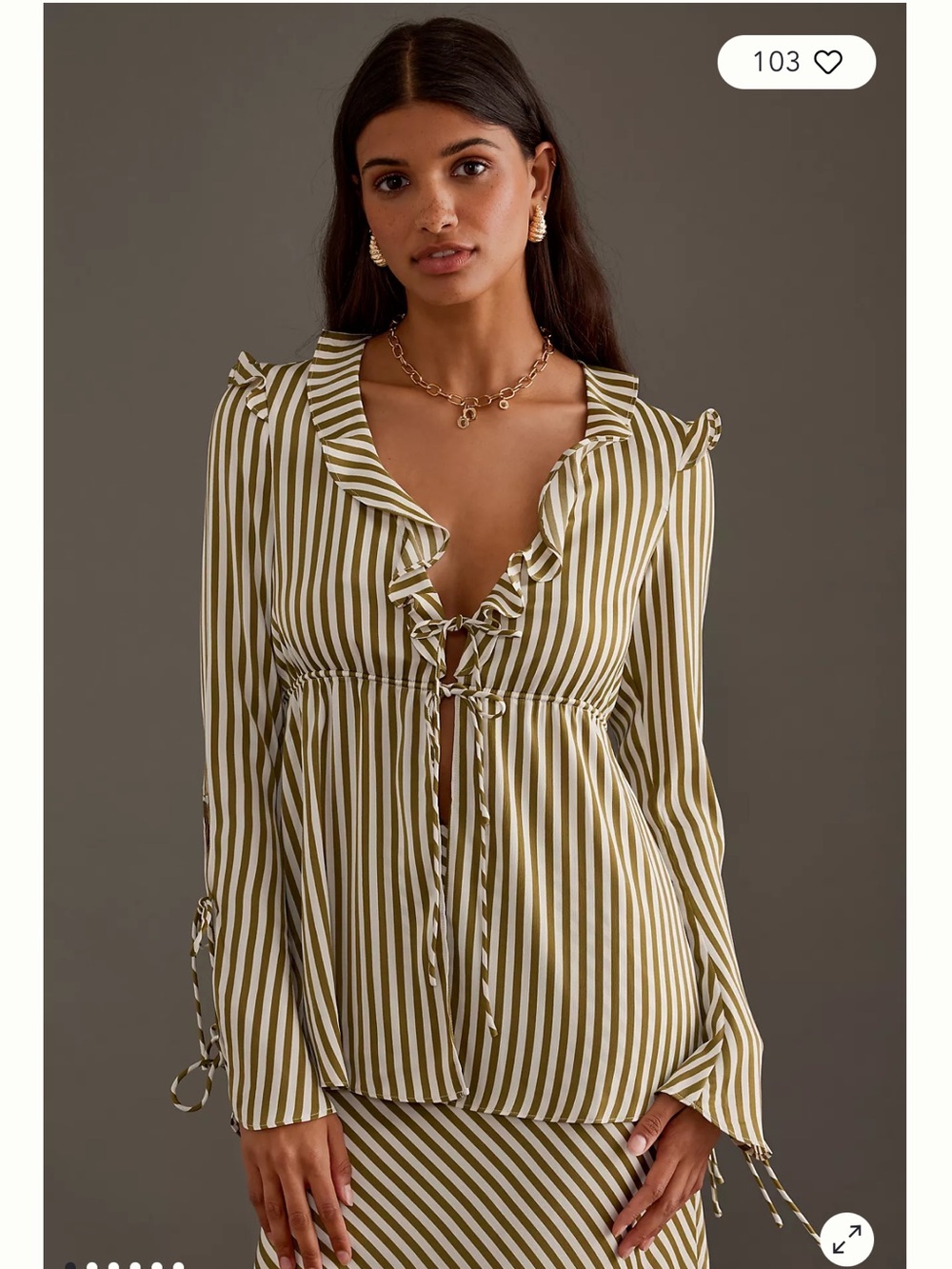 Bardot Dahlia Frill Blouse Striped Green white XS